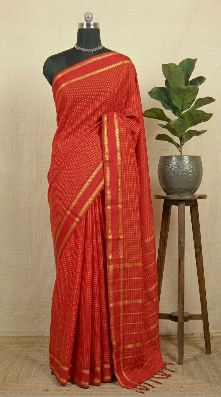 red arani cotton saree