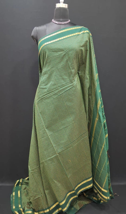 Festive Radiance Bottle Green Arani Cotton Saree