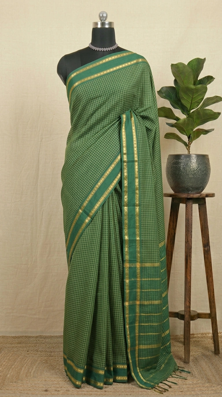 Festive Radiance Bottle Green Arani Cotton Saree