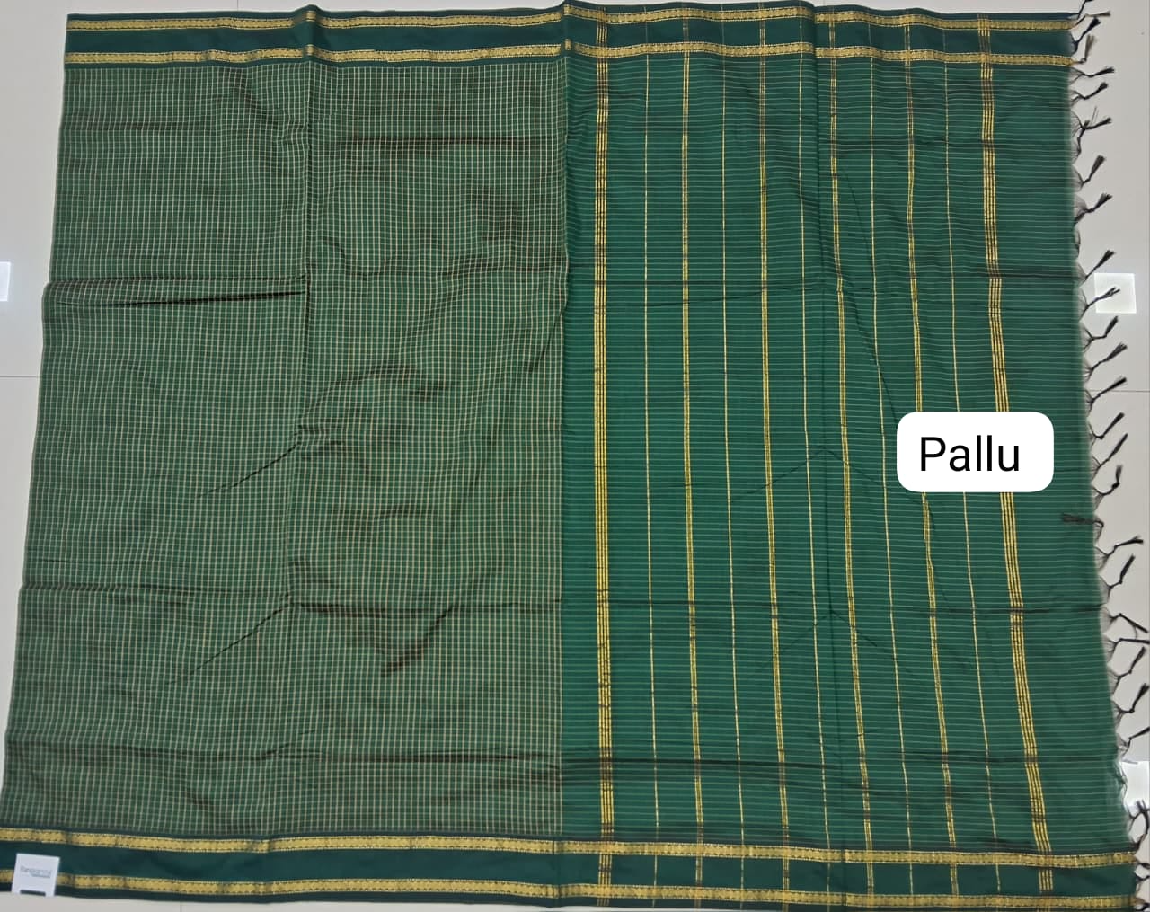 Bottle Green Arani Cotton Saree pallu