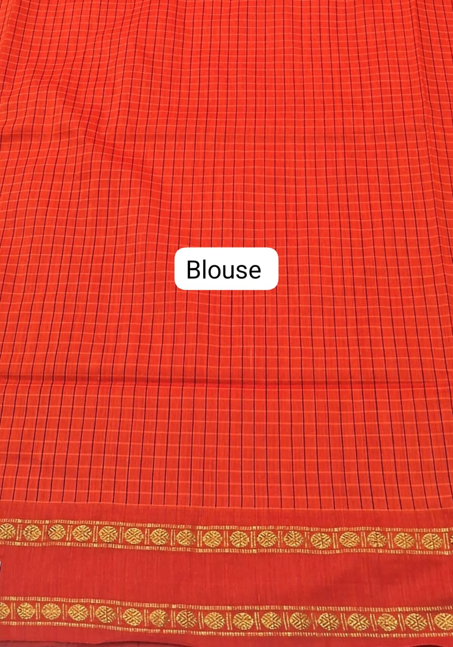 Dark Orange Arani Cotton Saree blouse