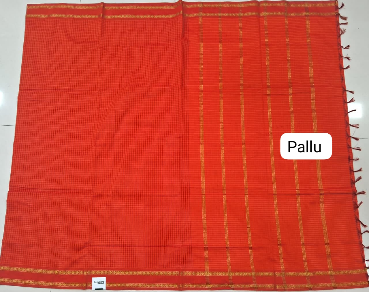 Dark Orange Arani Cotton Saree pallu