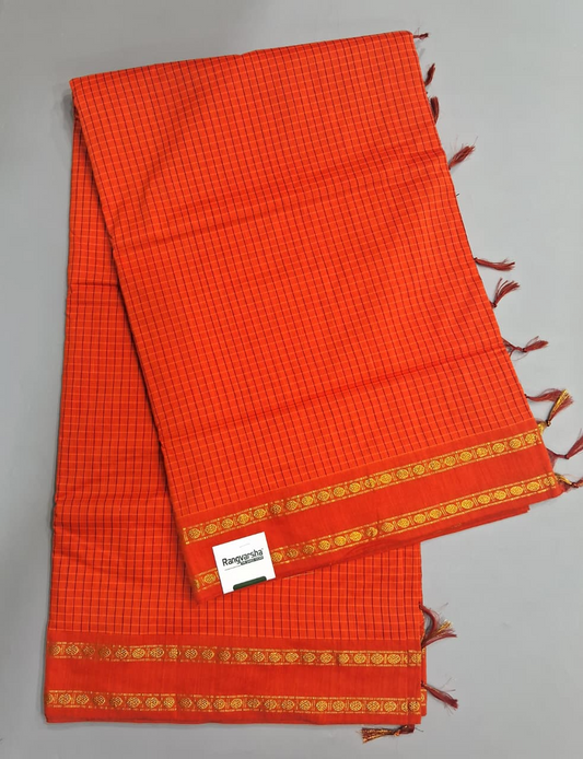 Dark Orange Arani Cotton Saree