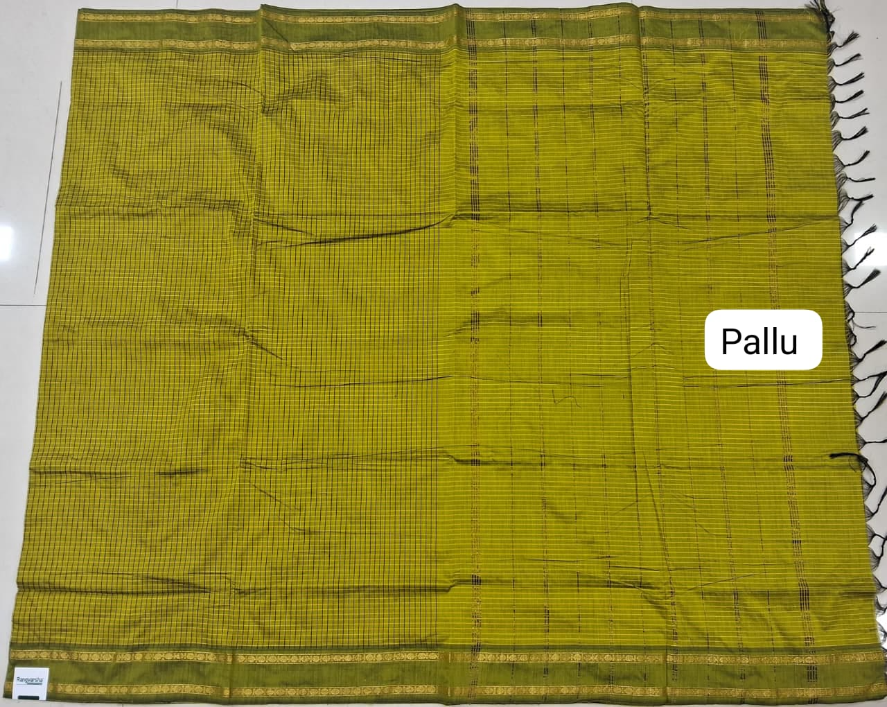 Bright Green Arani Cotton Saree pallu