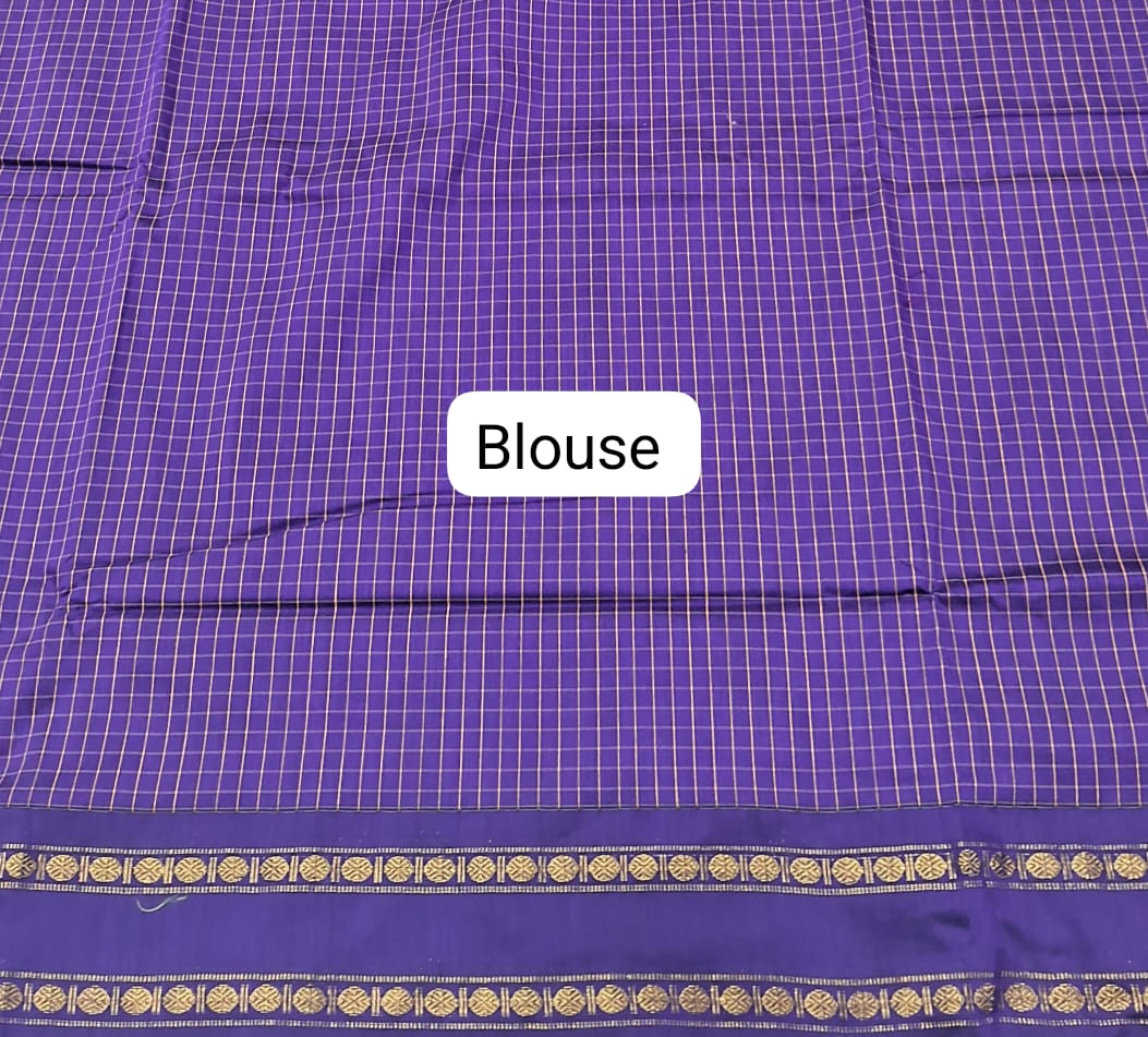 Navy Blue Arani Cotton Saree blouse