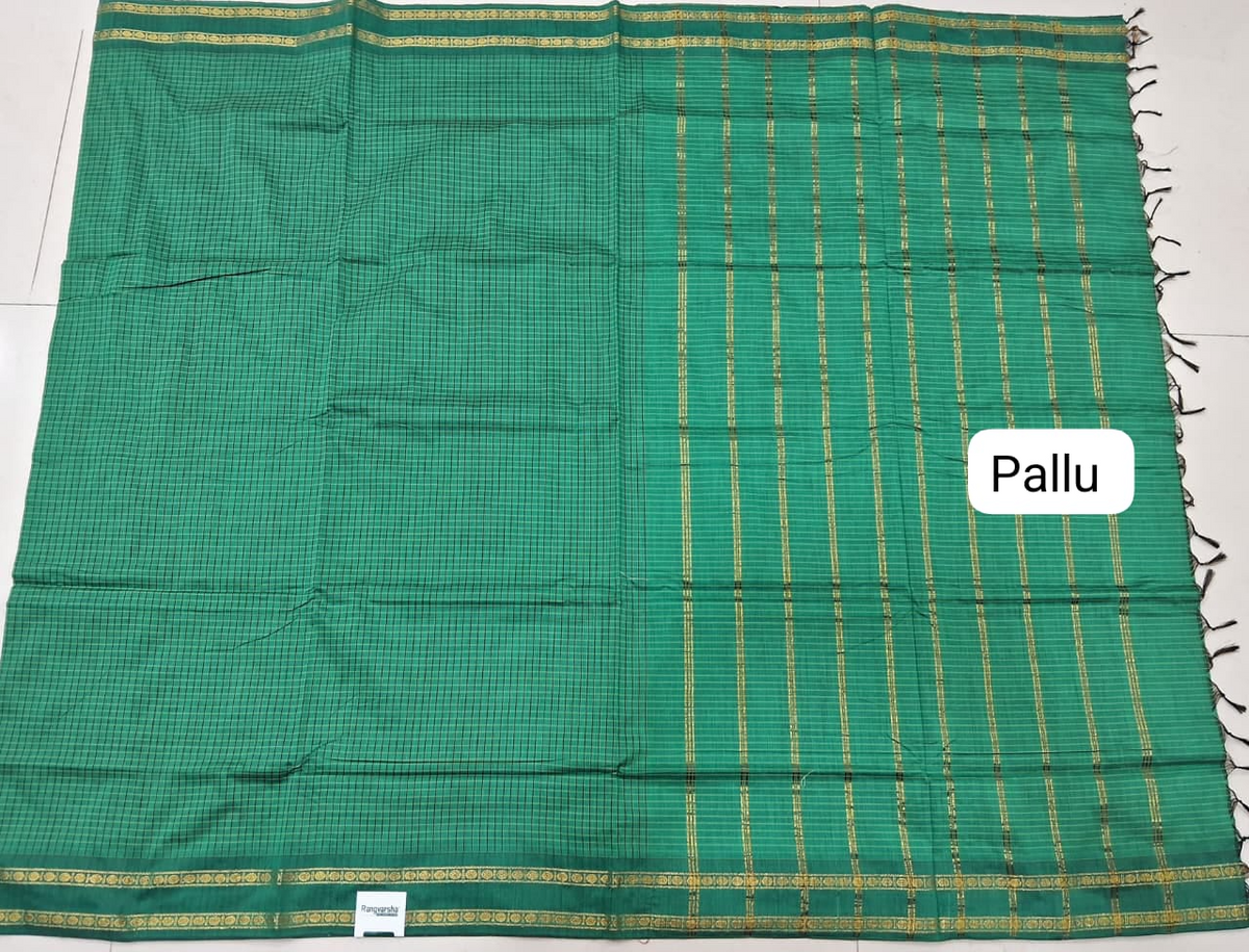Traditional Rama Green Arani Cotton Saree pallu