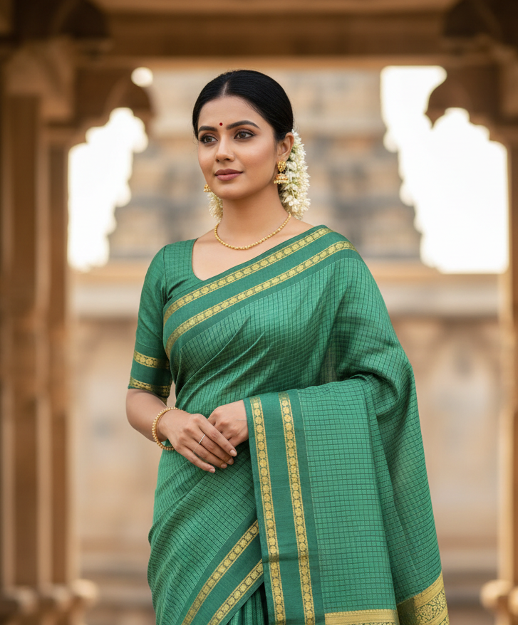 Traditional Rama Green Arani Cotton Saree