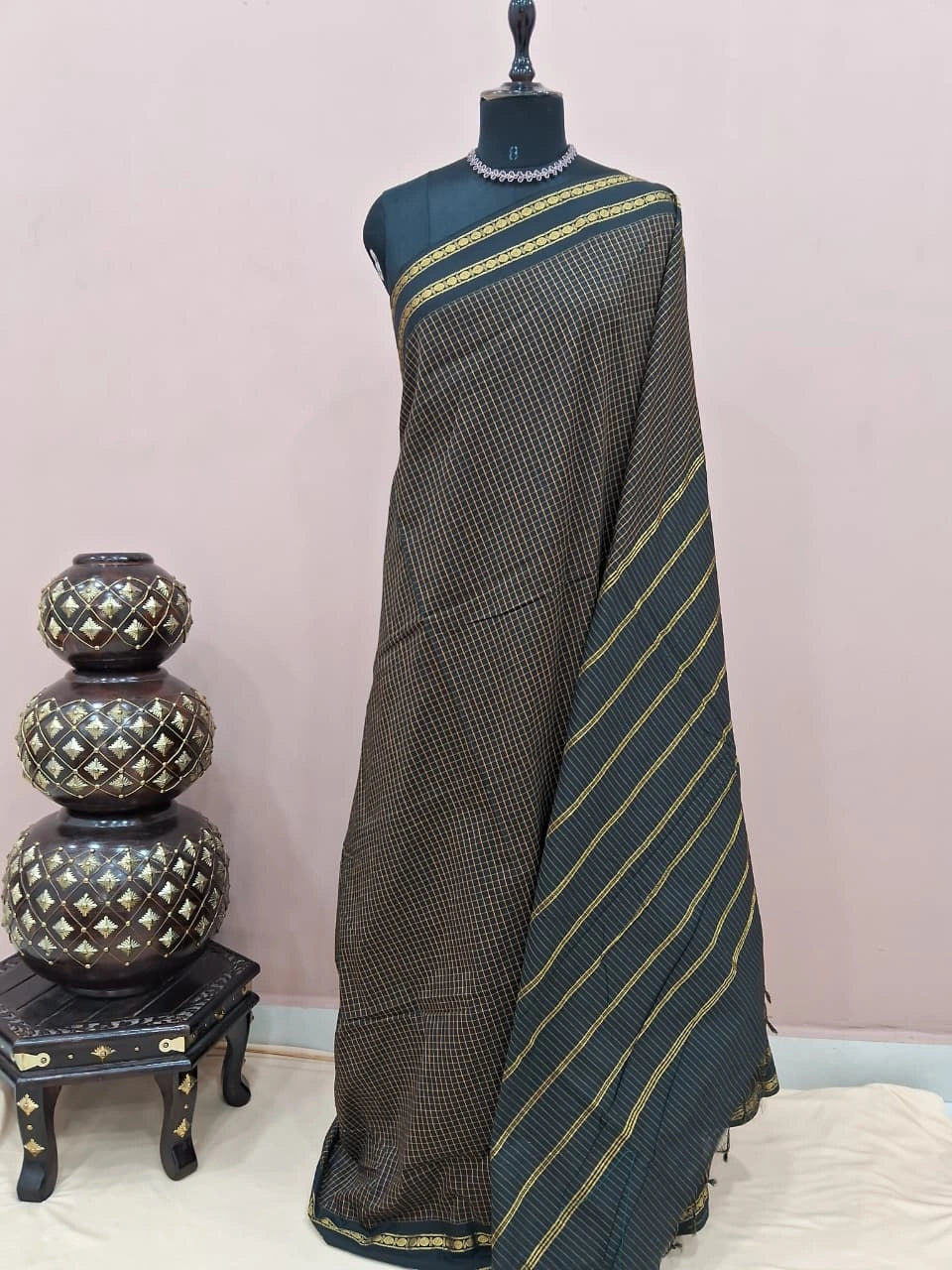 Pure Black Arani Cotton Saree