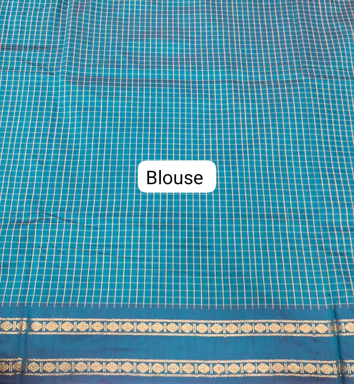 Pure Teal Blue Arani Cotton Saree Blouse