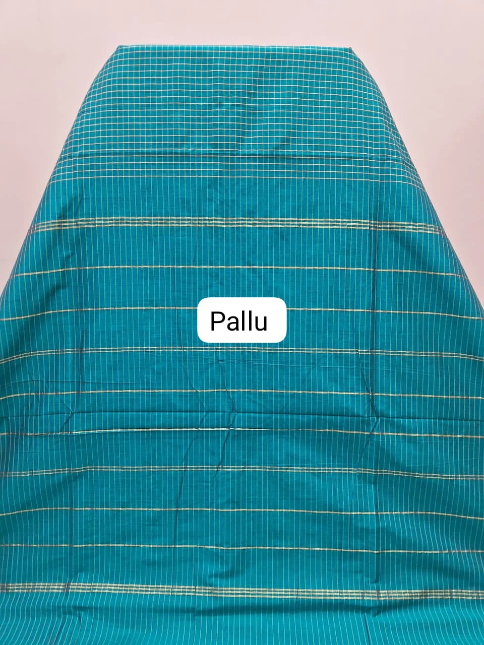 Pure Teal Blue Arani Cotton Saree Pallu