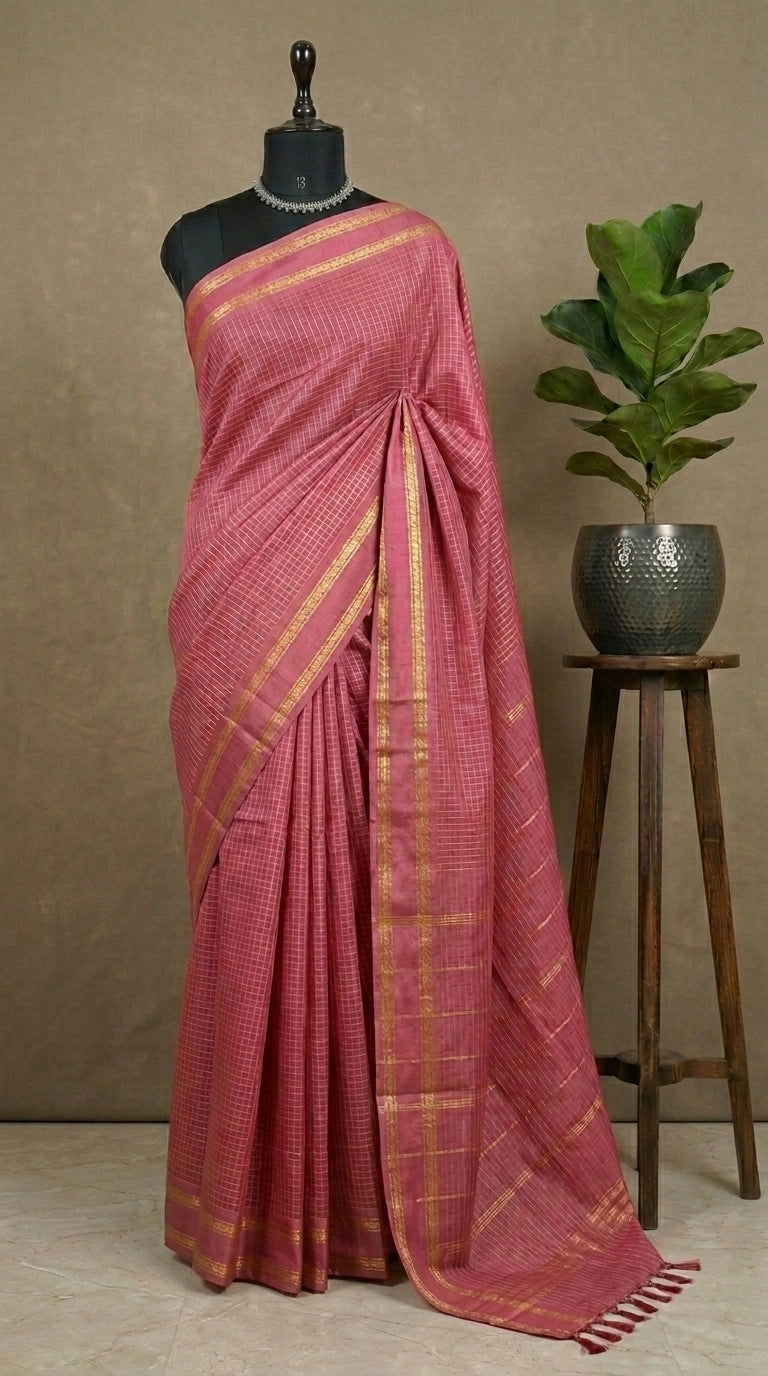 Graceful onion pink Arani cotton saree 