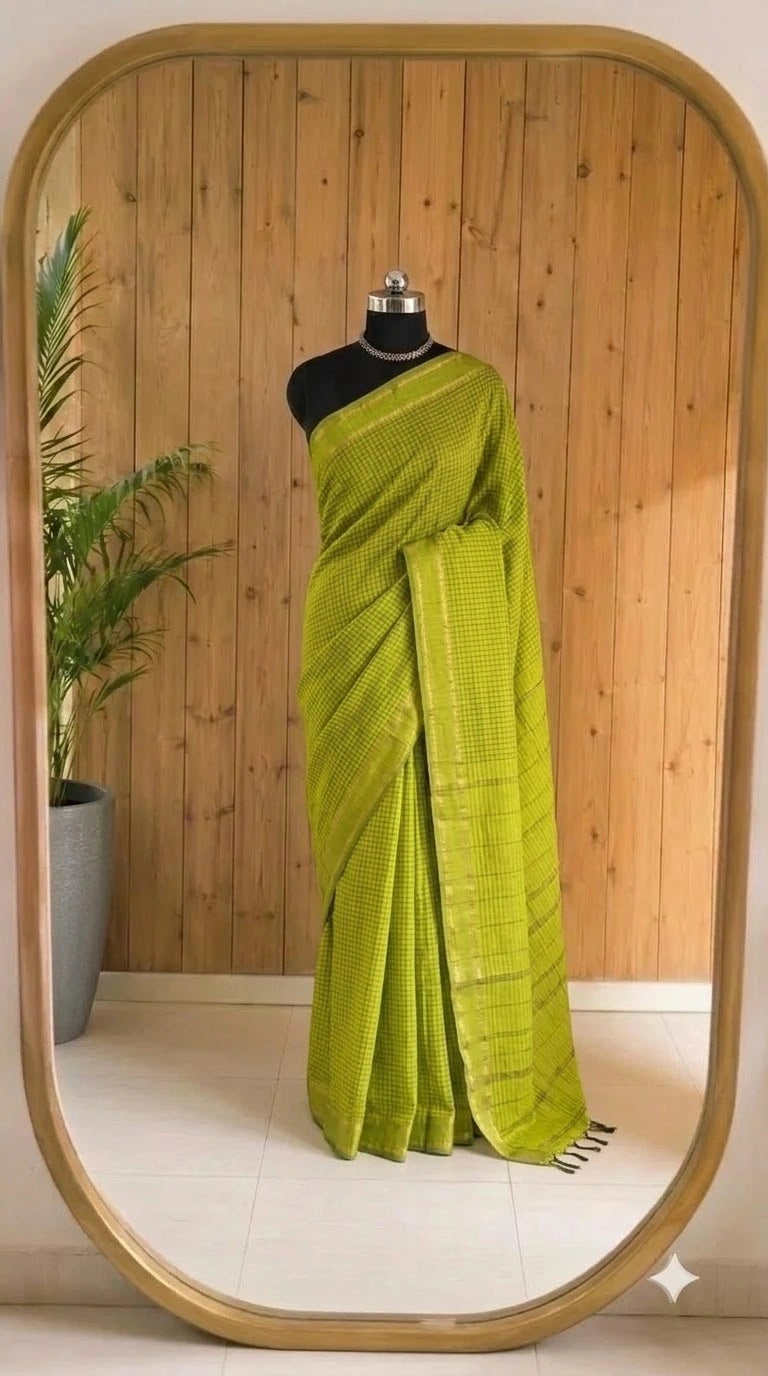 Vibrant bright green Arani cotton saree 