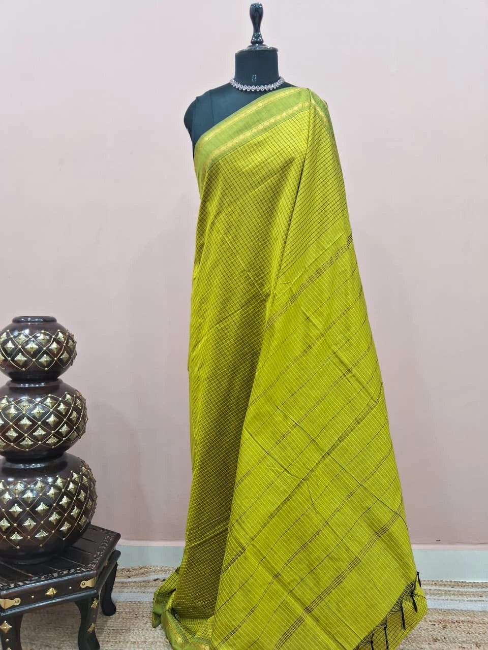 Vibrant bright green Arani cotton saree 
