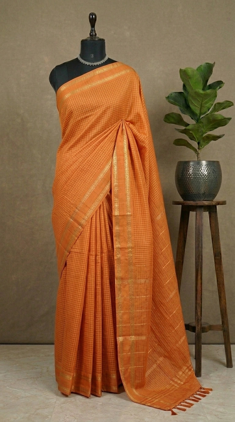 Light orange Arani cotton saree