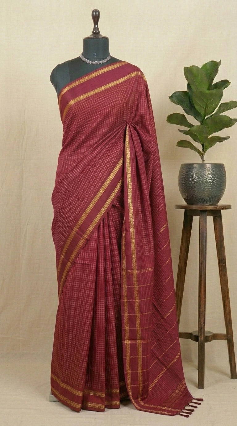 Classic maroon Arani cotton saree