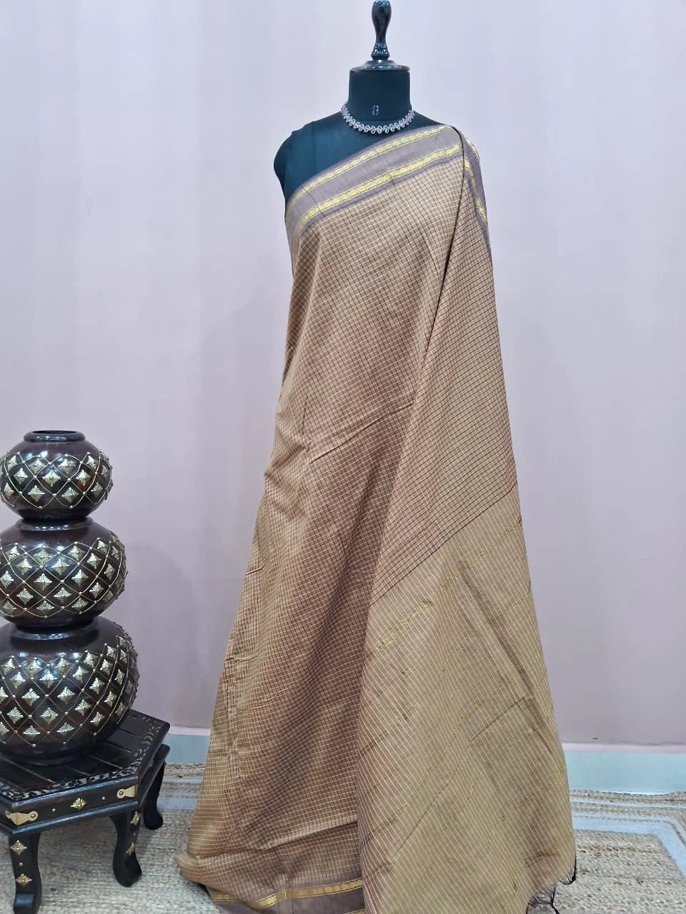 Graceful beige Arani cotton saree