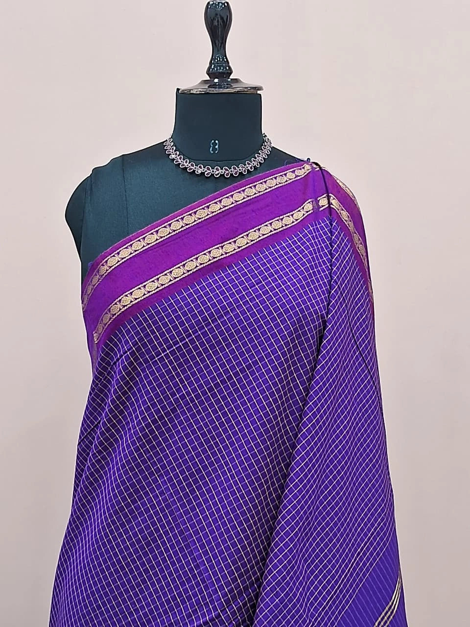 Navy Blue Arani Cotton Saree 1