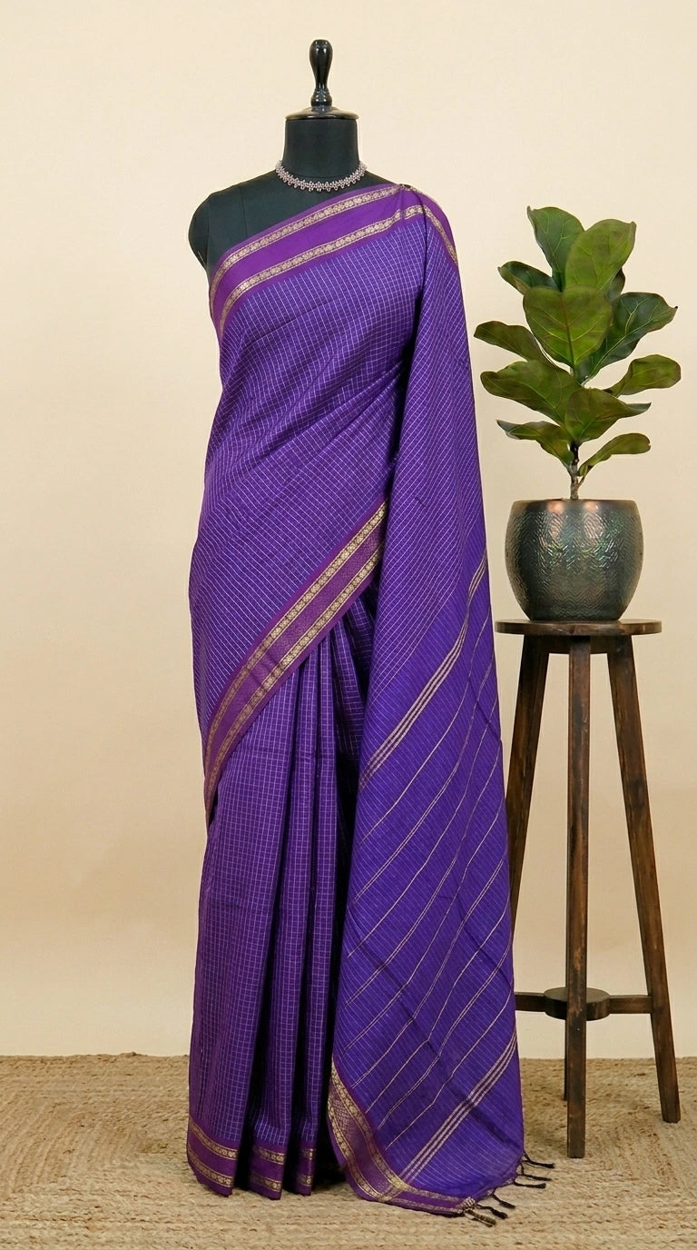 Navy Blue Arani Cotton Saree 