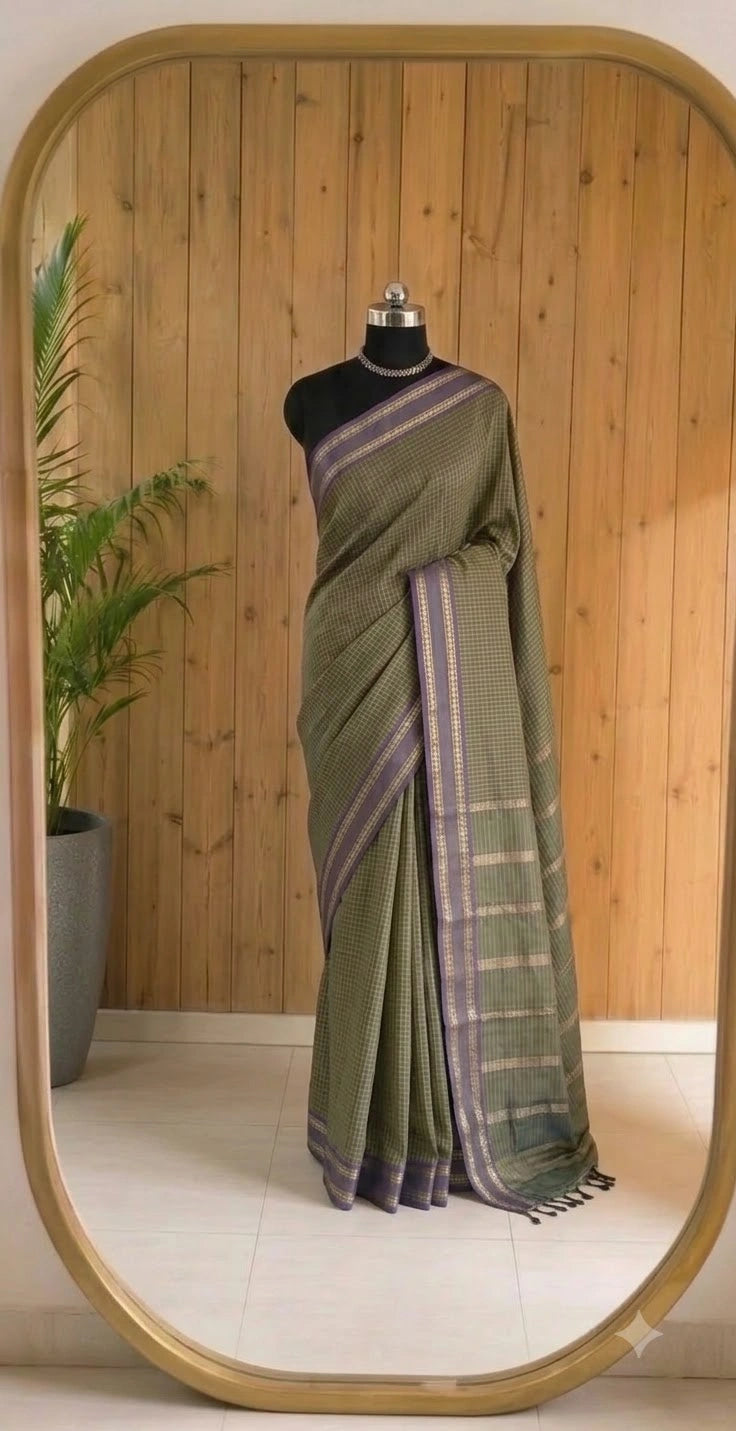 Light Olive Green Arani Cotton Saree 