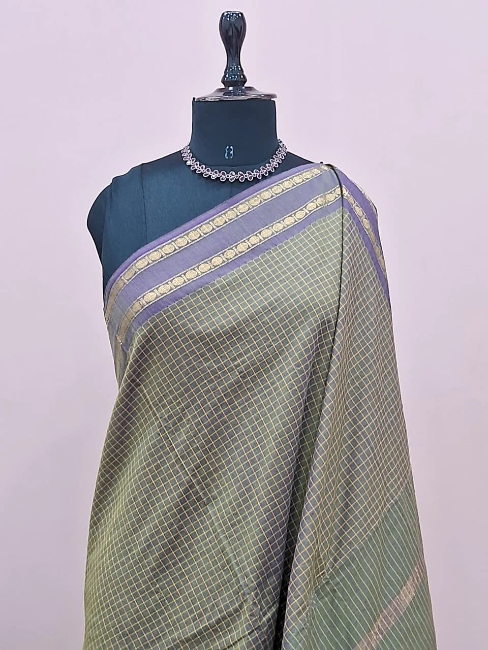 Light Olive Green Arani Cotton Saree 1