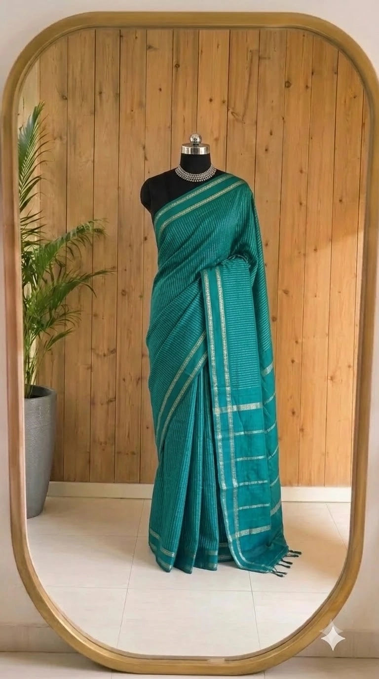 Teal Blue Arani Cotton Saree