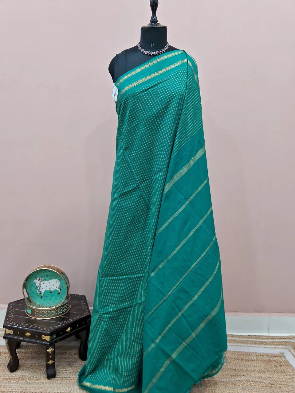 Teal Blue Arani Cotton Saree