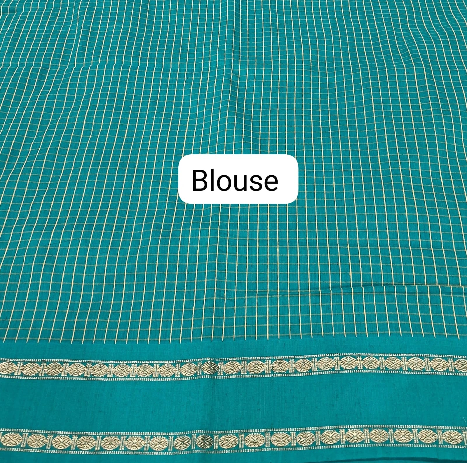 Teal Blue Arani Cotton Saree Blouse
