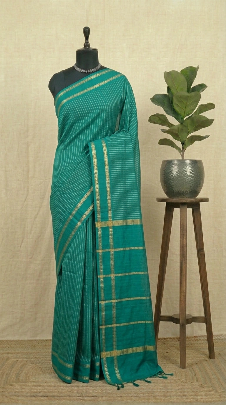 Teal Blue Arani Cotton Saree