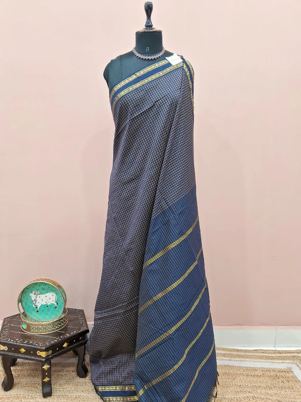 Navy Blue Arani Cotton Saree