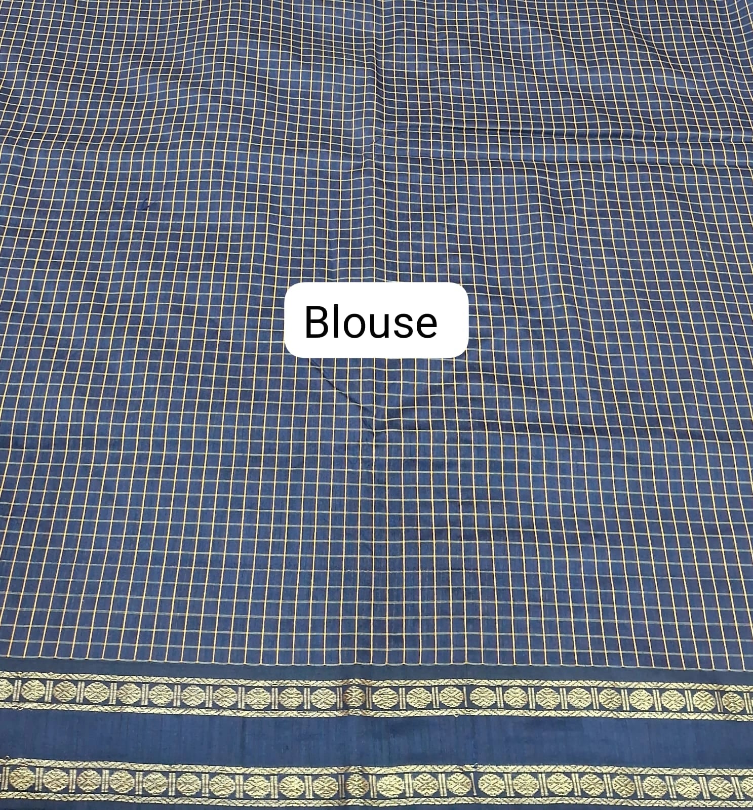 Navy Blue Arani Cotton Saree Blouse