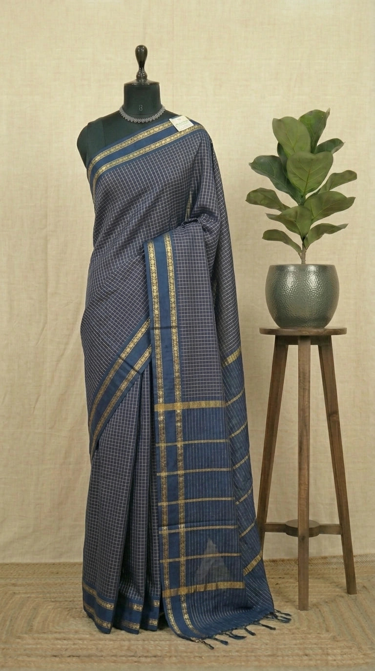 Navy Blue Arani Cotton Saree