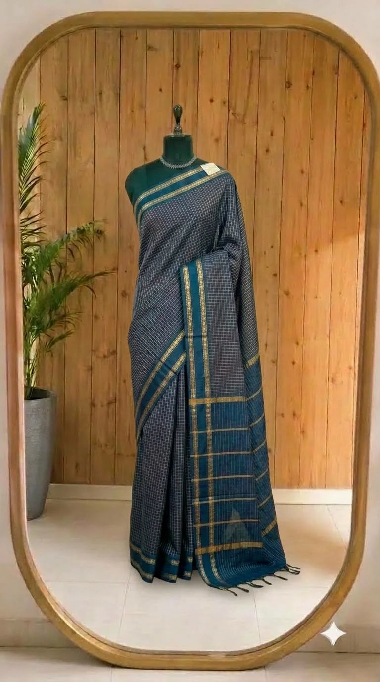 Navy Blue Arani Cotton Saree