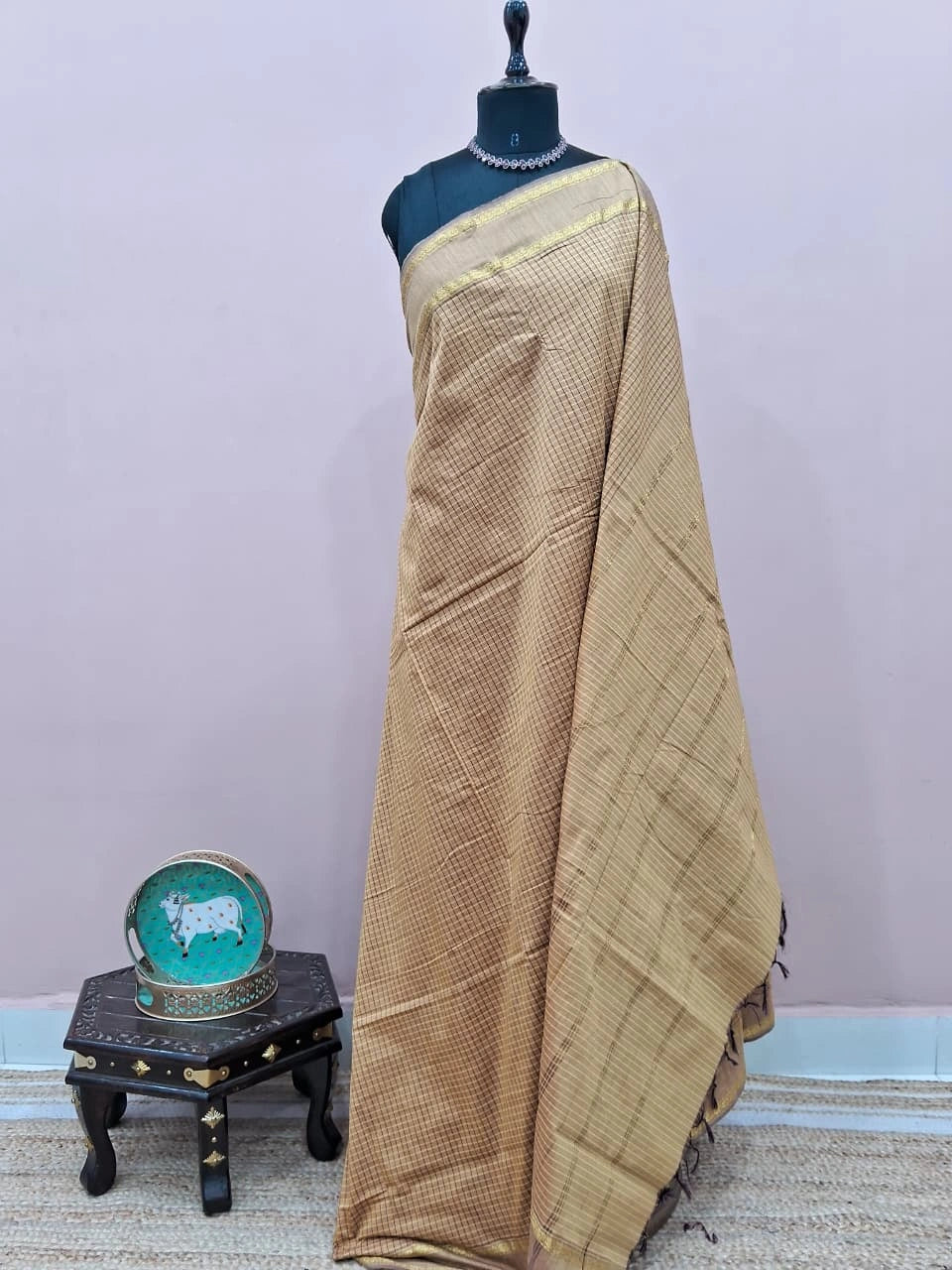 Dark Cream Arani Cotton Saree