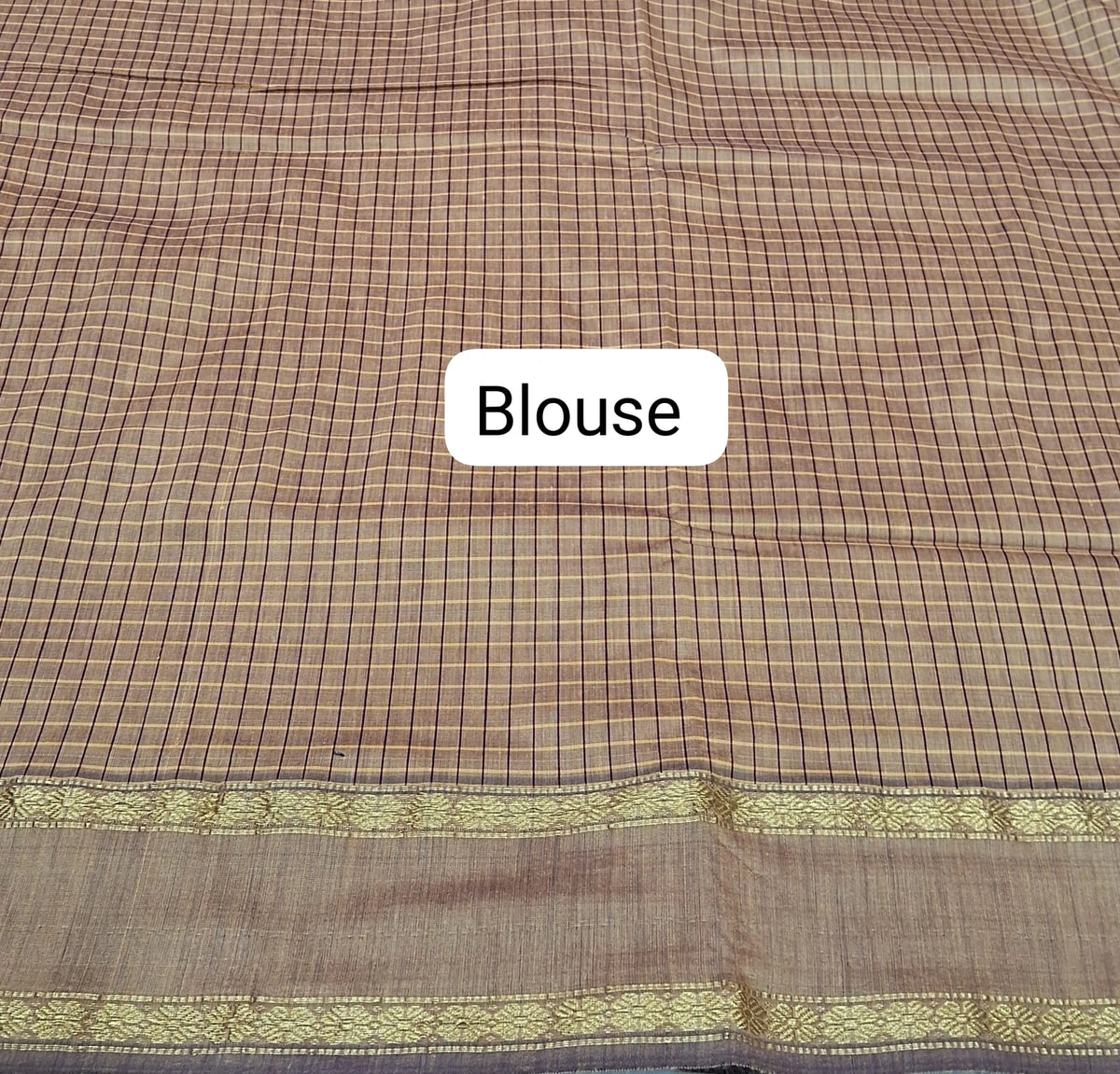 Dark Cream Arani Cotton Saree Blouse