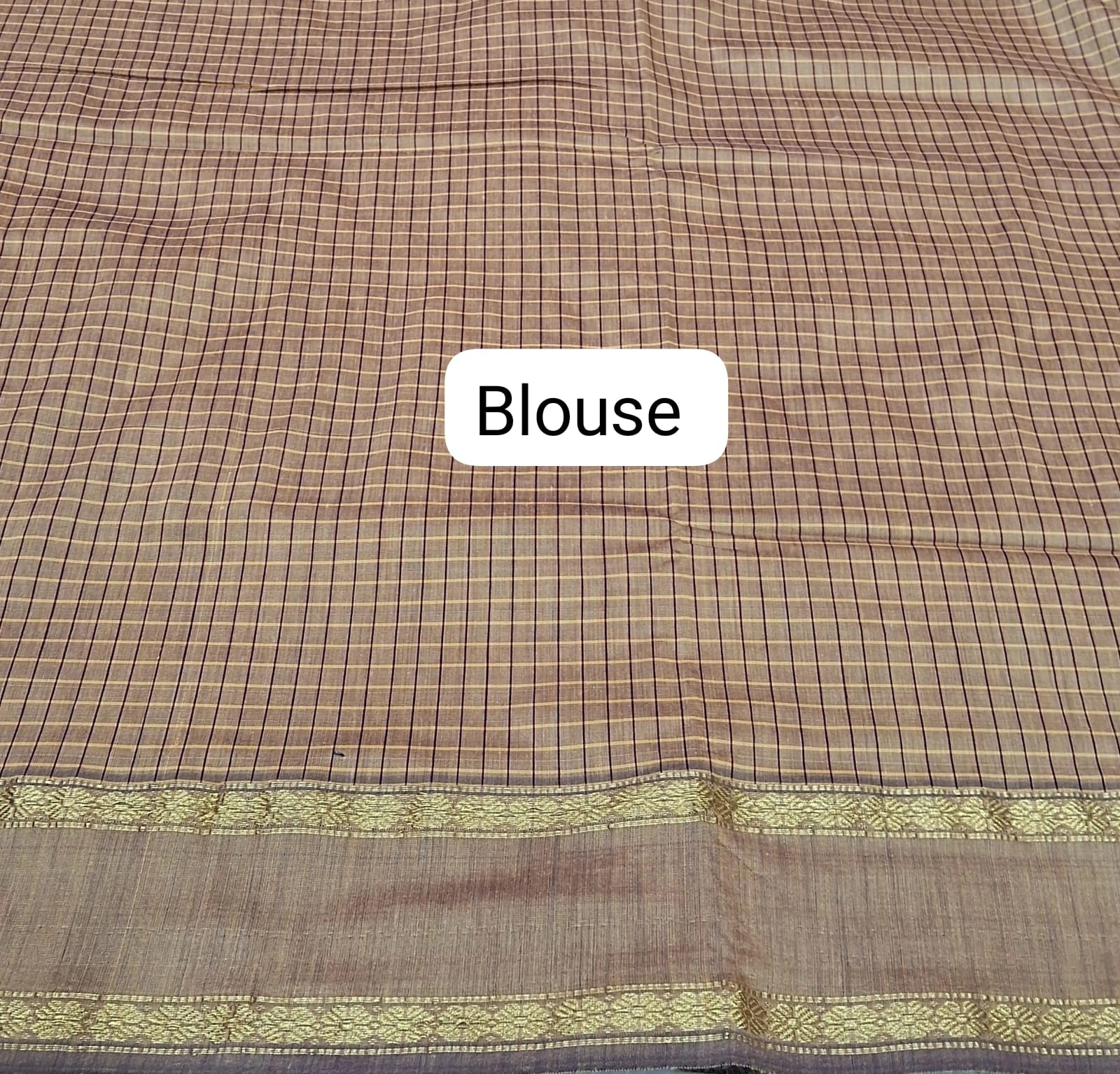 Dark Cream Arani Cotton Saree Blouse