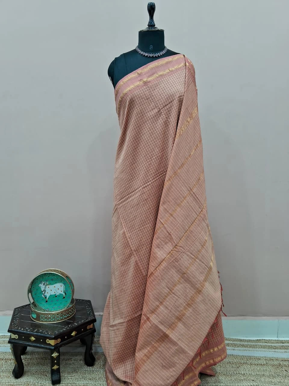 Light Peach Arani Cotton Saree