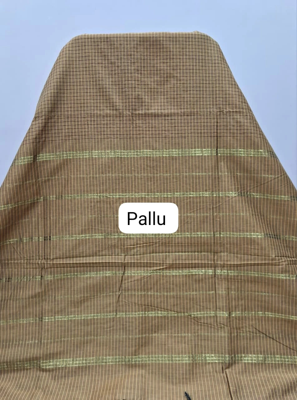 Golden Brown Arani Cotton Saree Pallu