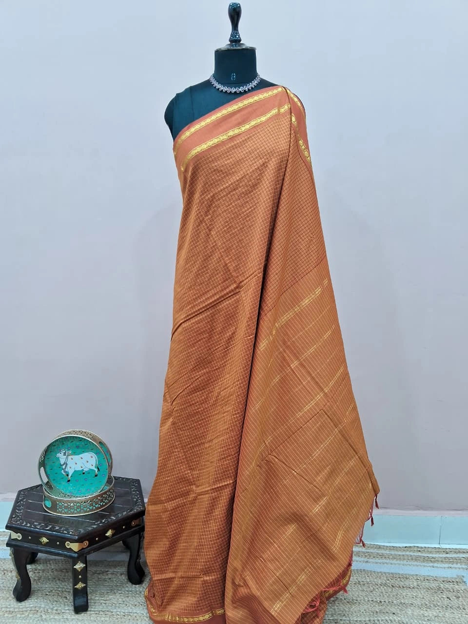Burnt Orange Arani Cotton Saree 