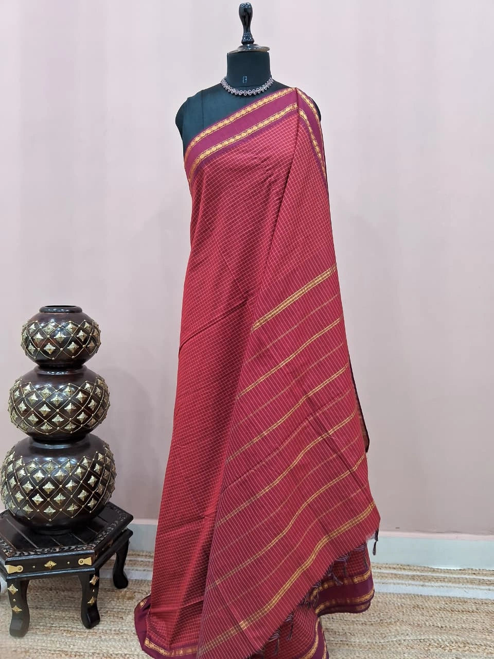 Maroon Arani Cotton Saree 