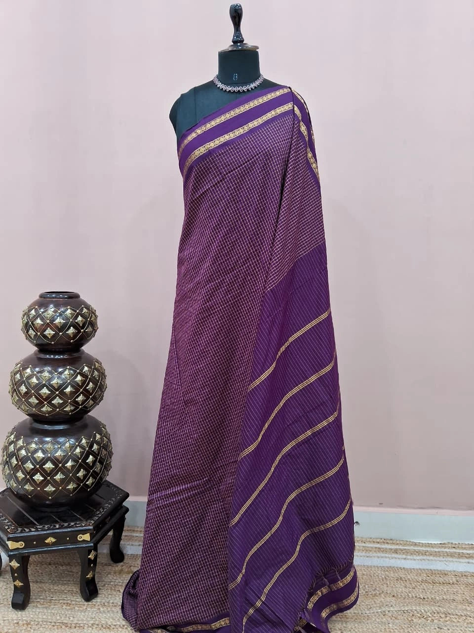 Dark Purple Arani Cotton Saree 