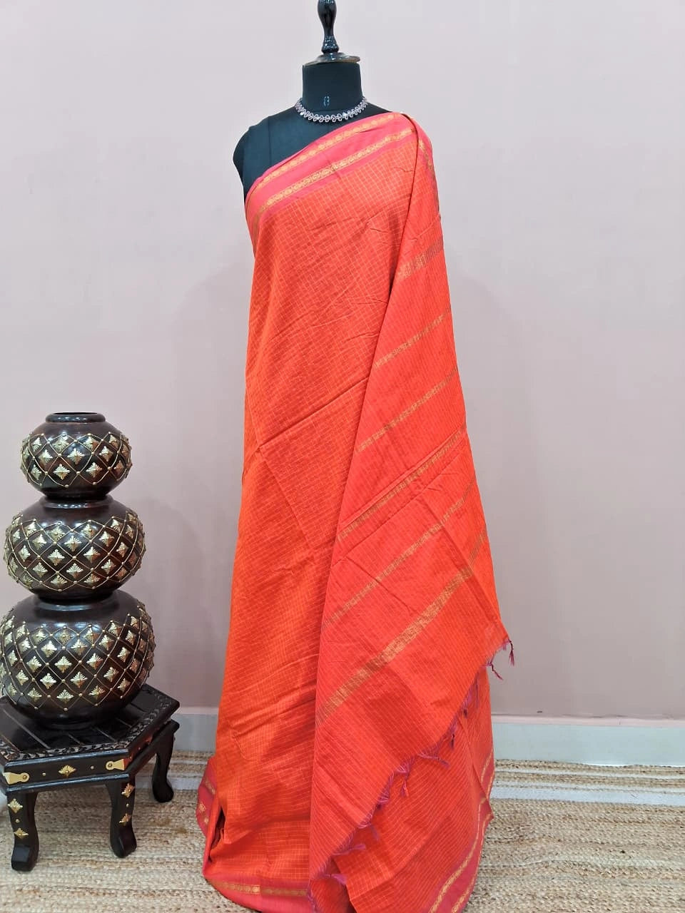 Vibrant Orange Arani Cotton Saree