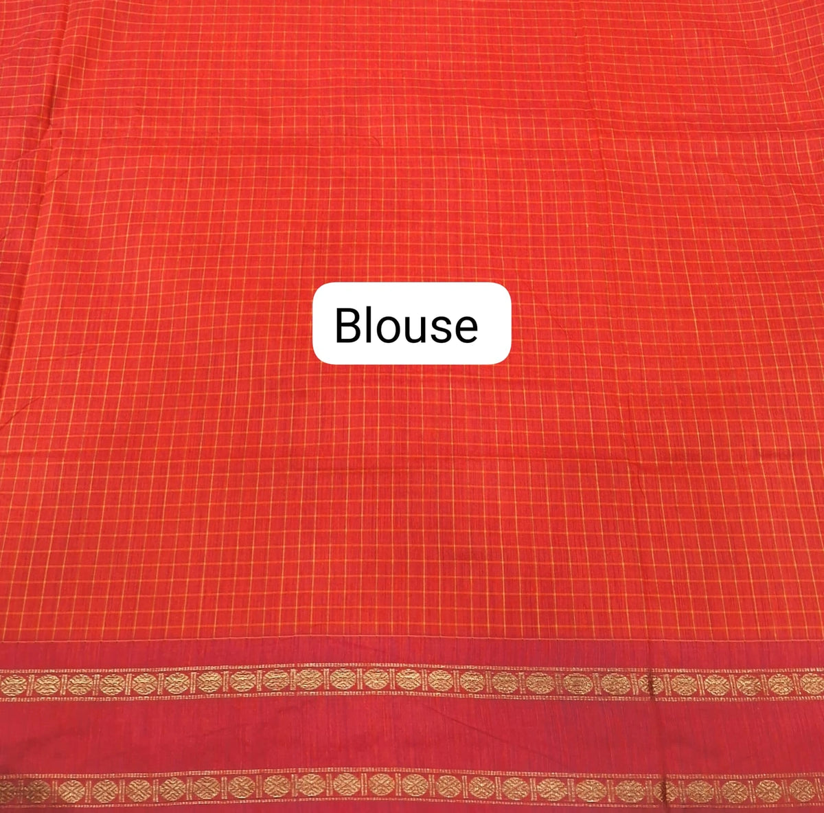 Vibrant Orange Arani Cotton Saree Blouse