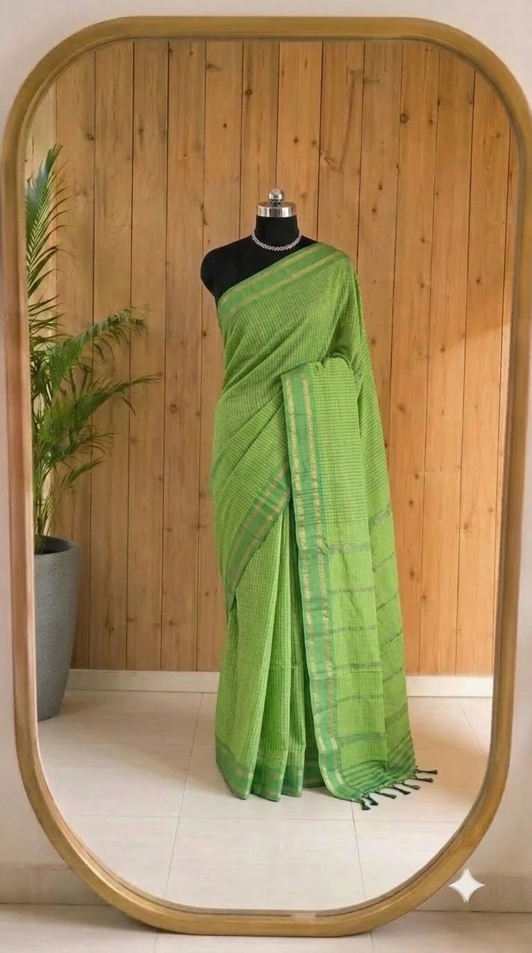 Bright Green Arani Cotton Saree 