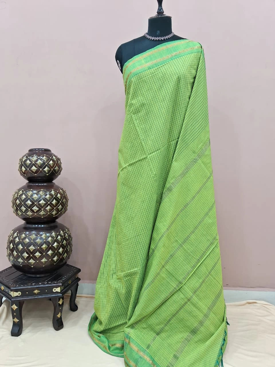 Bright Green Arani Cotton Saree 