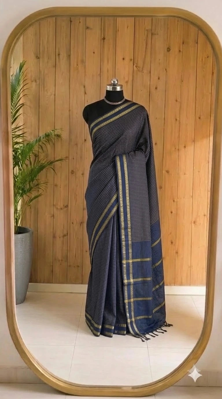 Dark Navy Blue Arani Cotton Saree