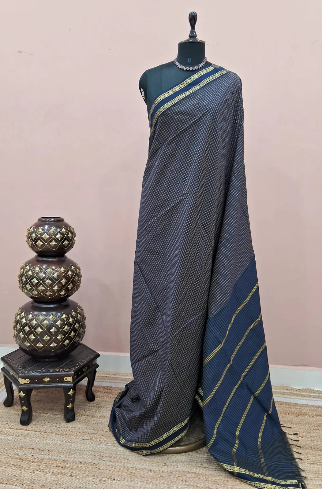 Dark Navy Blue Arani Cotton Saree