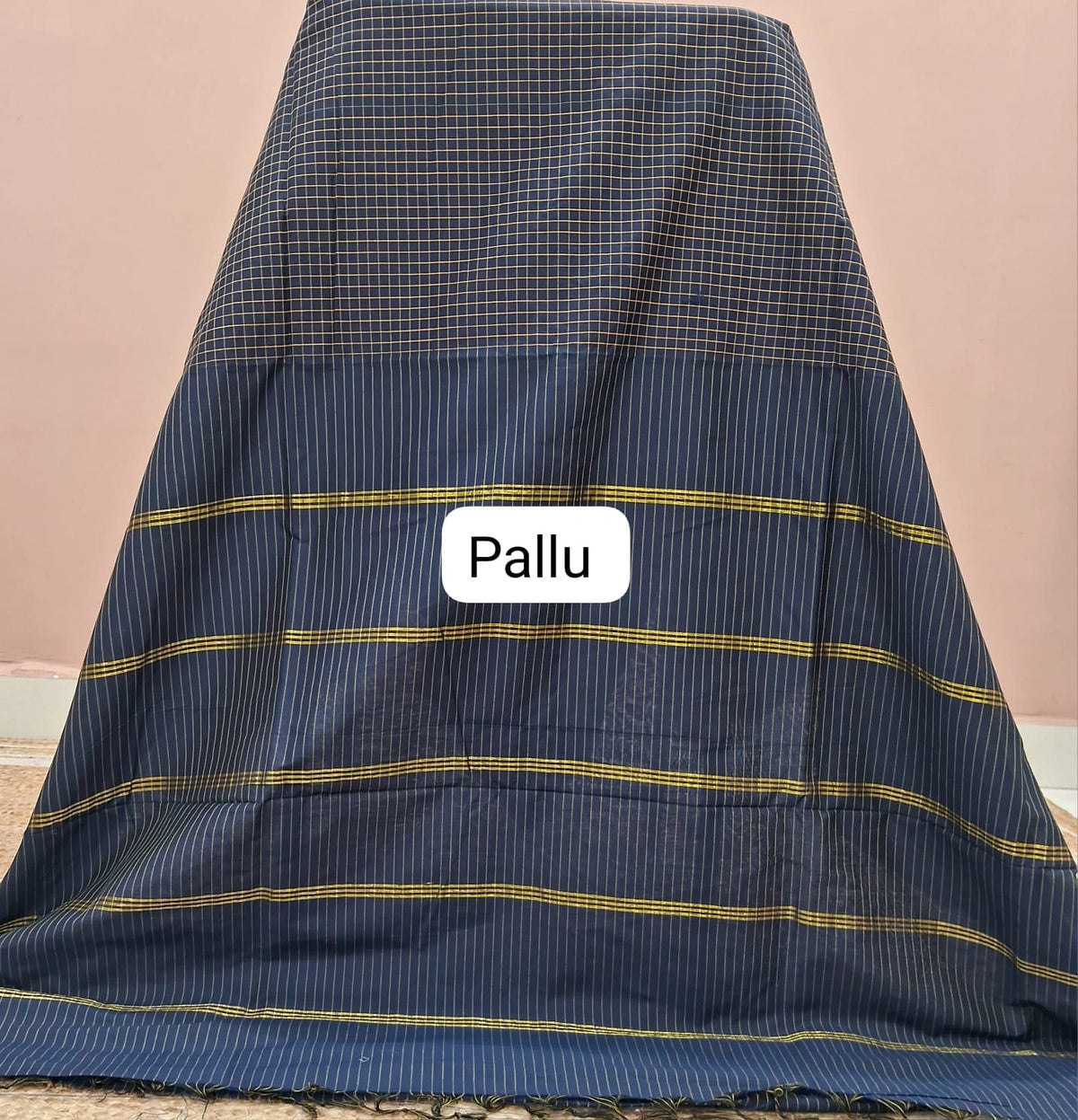Dark Navy Blue Arani Cotton Saree pallu