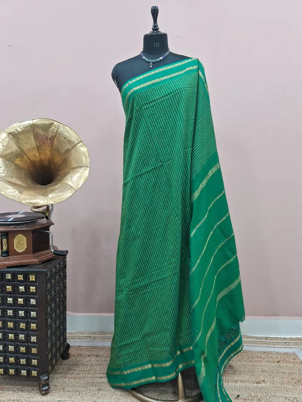 Dark Bottle Green Arani Cotton Saree