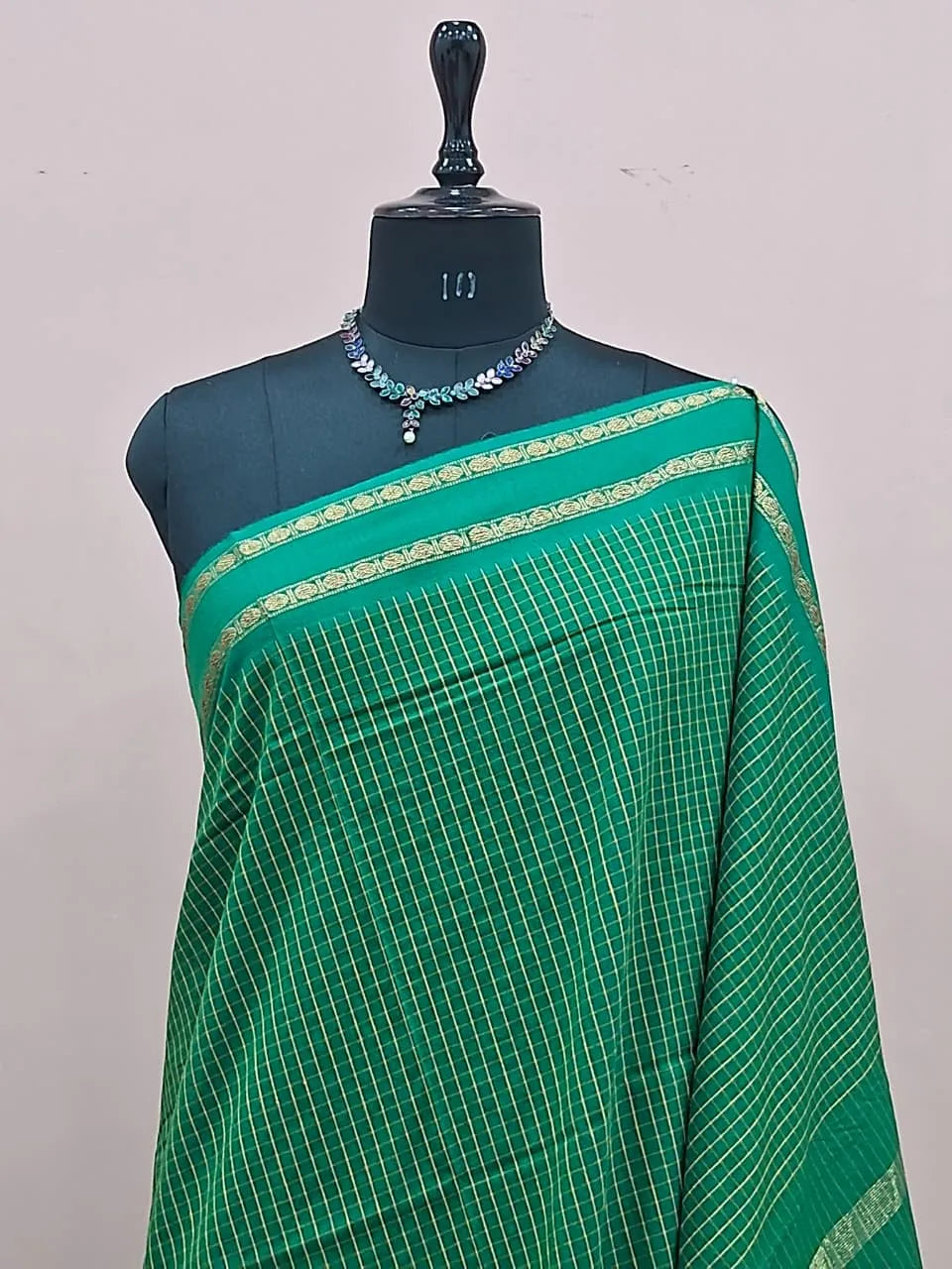 Dark Bottle Green Arani Cotton Saree 1