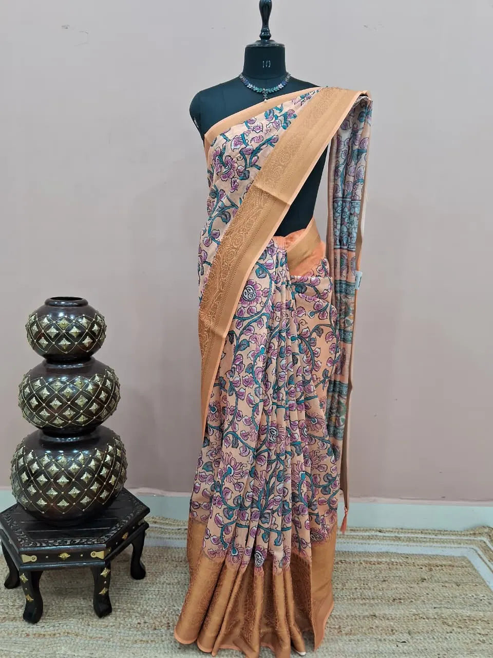 Elegant Peach Chanderi Saree